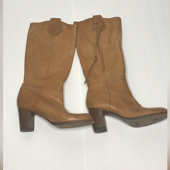 Coach Selena Tan Leather Knee High Pull On Heeled Boho Boots Size 9 - Picture 10 of 11